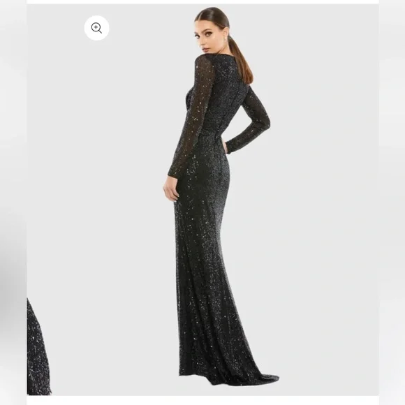 NWT MAC DUGGAL Black Sequined Long Sleeve Gown - Picture 2 of 12